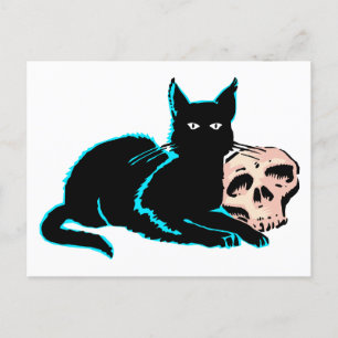 Bild av katt och skalle Halloween Vykort