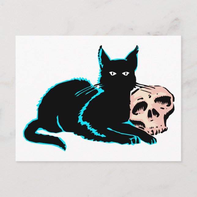Bild av katt och skalle Halloween Vykort (Framsida)