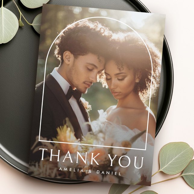 Bild av klassiskt bröllop för elegant båge tack kort (Elegant arch classic wedding photo thank you card)