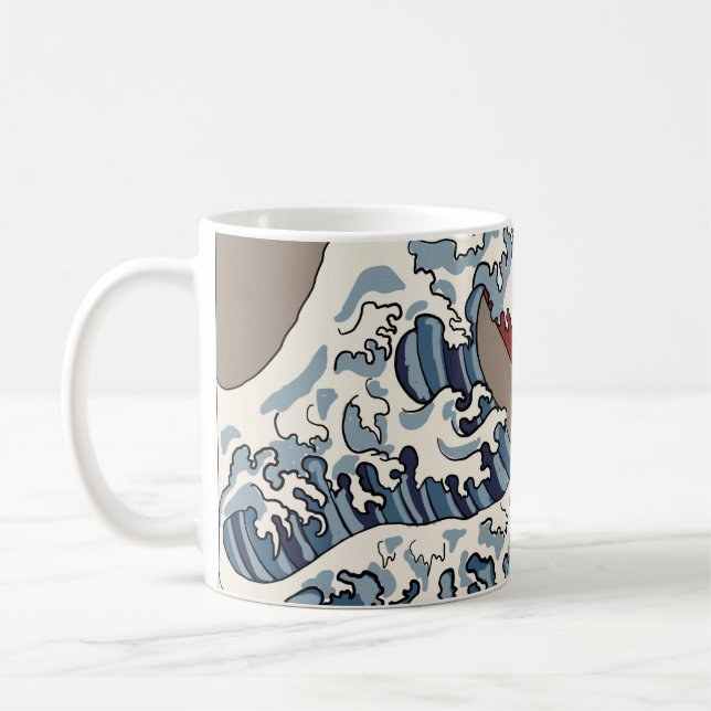 Bild av kran och japansk våg, traditionell C Kaffemugg (Vänster)