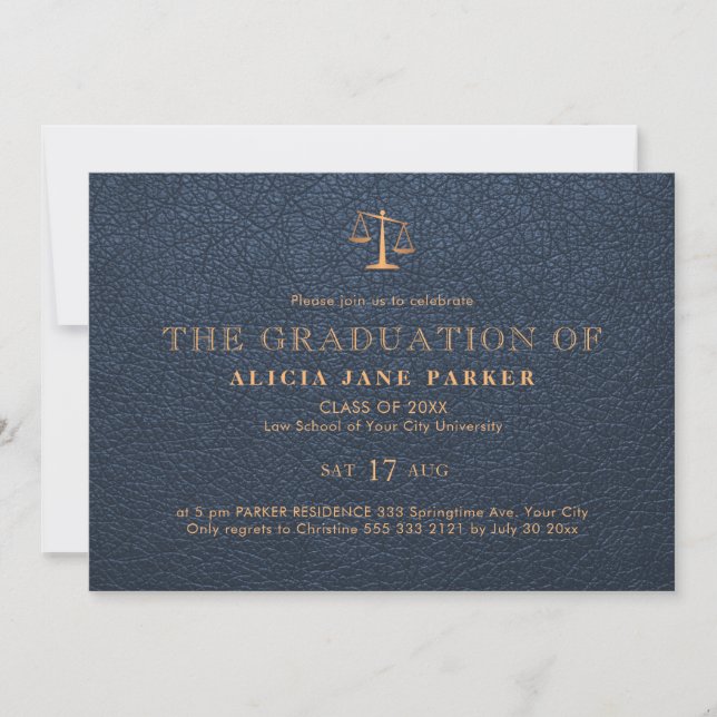 Bild av Law School studenten elegant marinen guld Inbjudningar (Framsida)