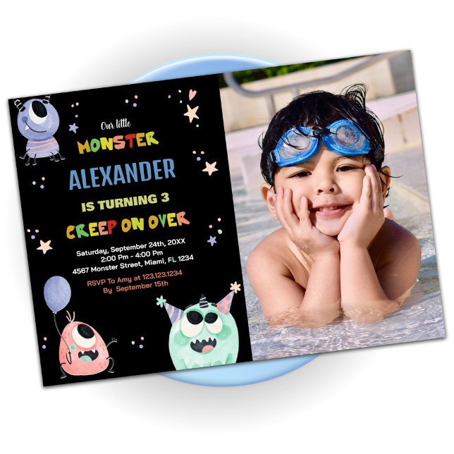 Bild av Monster Birthday-inbjudan Star Black Inbjudningar (Monster Birthday Invitations Star Black photo)