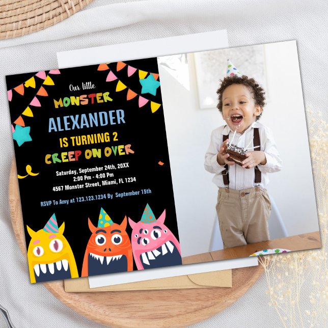 Bild av Monster Birthday-inbjudningar, svart Inbjudningar (Monster Birthday Invitations Black photo)
