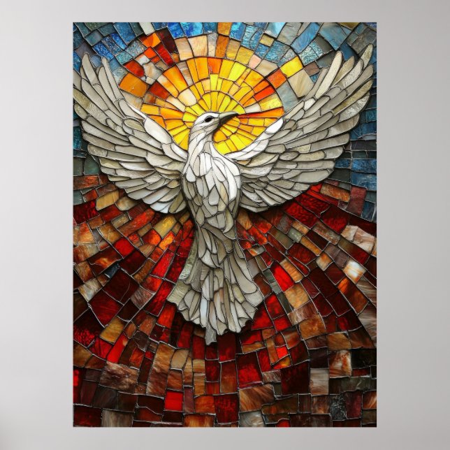 Bild av Mosaic Leadlight White Dove World Peace Poster (Framsidan)