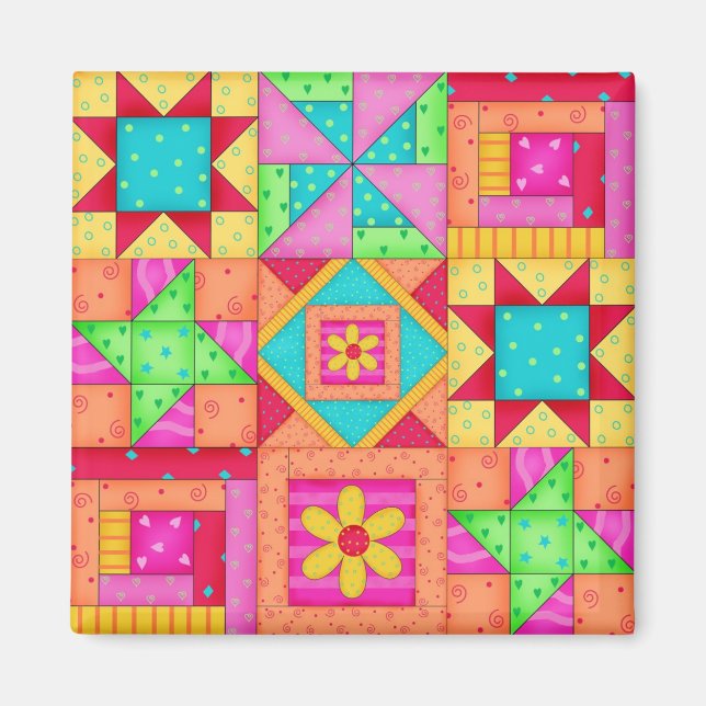 Bild av nio block Quilt Patchwork Blocks Art Magnet (Framsidan)