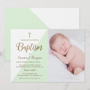 Bild av personlig Grönt White Guld Baptism baby Inbjudningar
