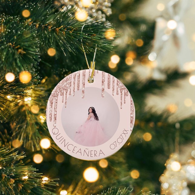 Bild av Quinceanera anpassningsbar ro guld rosa gl Julgransprydnad Keramik (Skapare uppladdad)