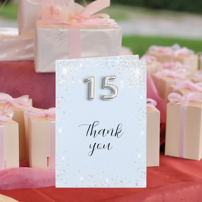 Bild av Quinceanera (ljusskör baby blue silver gli Tack Kort (Skapare uppladdad)