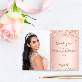 Bild av Quinceanera ro guld glitter Tack Kort