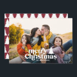 Bild av röd modern elegant i körsbärsrött julkort<br><div class="desc">Retro-typografi,  moderna fotojulklappar. Färg för text och körsbärsröd bakgrund kan anpassas. Del av en samling</div>