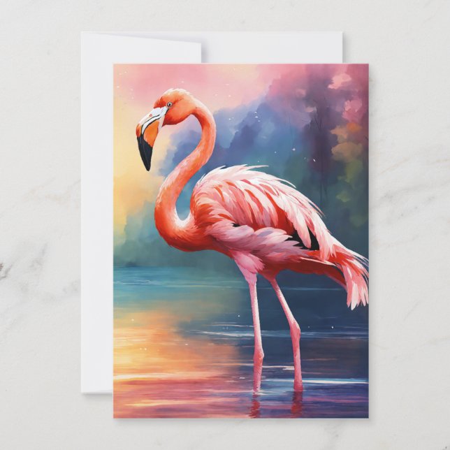 Bild av Rosa Flamingo i vattenfärgen Anteckningskort (Framsida)