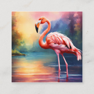 Bild av Rosa Flamingo i vattenfärgen Fyrkantigt Visitkort