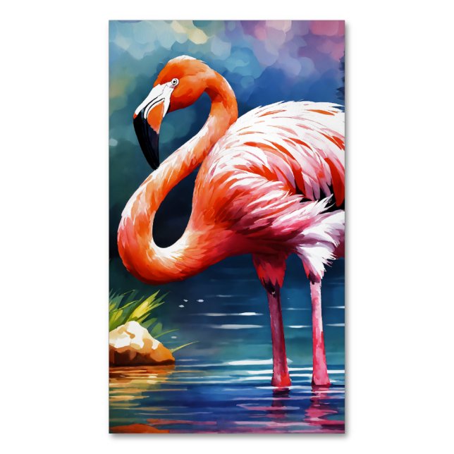 Bild av Rosa Flamingo i vattenfärgen Magnetiska Visitkort (Framsida vertikal)
