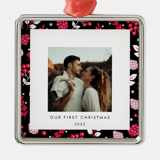 Bild av Rustit Black and Red jul mönster Julgransprydnad Metall (Framsidan)