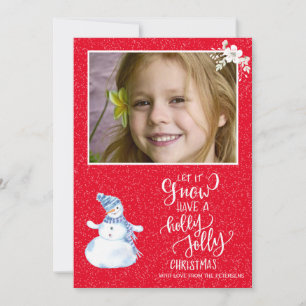 Bild av Rustit vinterrödvit krita snögubbe Julkort