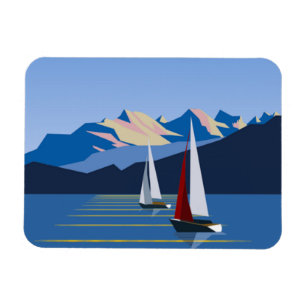 Bild av segelbåtar och berg magnet