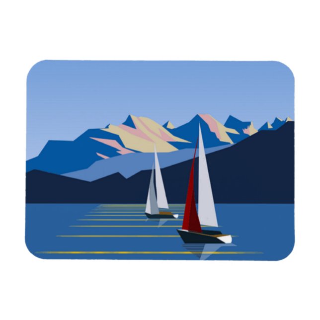 Bild av segelbåtar och berg magnet (Horisontell)