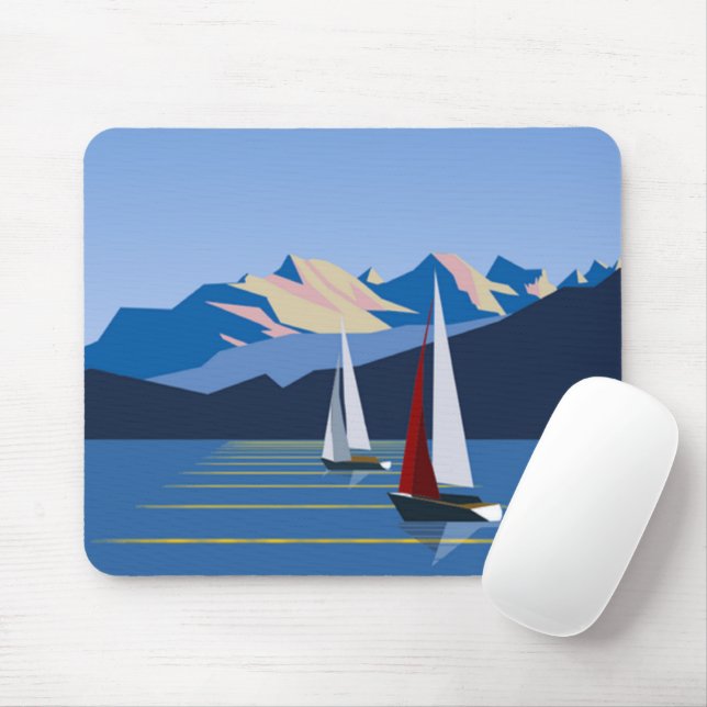 Bild av segelbåtar och berg musmatta (Med mus)