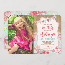 Bild av shabby chic-brännflicka i Tea party på föd Inbjudningar