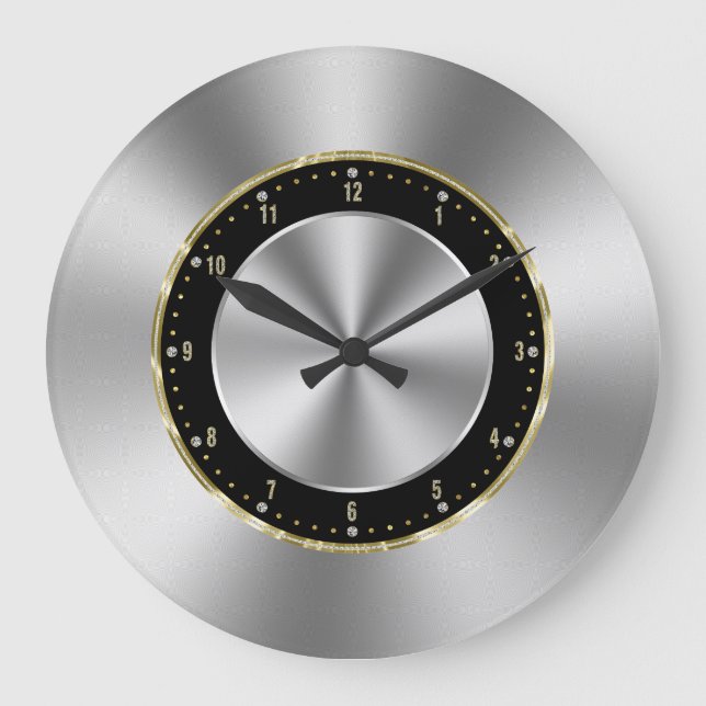 Bild av Shiny Faux Silver-Grått Stainless Steel Stor Klocka (Framsida)