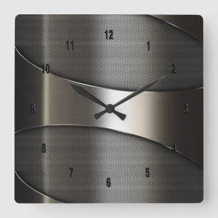 Bild av shiny Metallic Modern Geometric Design Fyrkantig Klocka