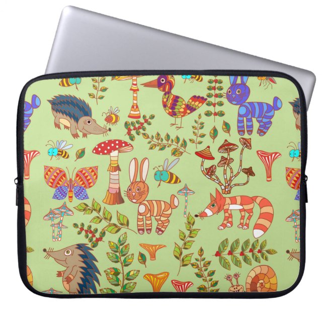Bild av skogslivet. Flora och fauna. Vinta Laptop Fodral (Framsidan)