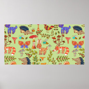 Bild av skogslivet. Flora och fauna. Vinta Poster