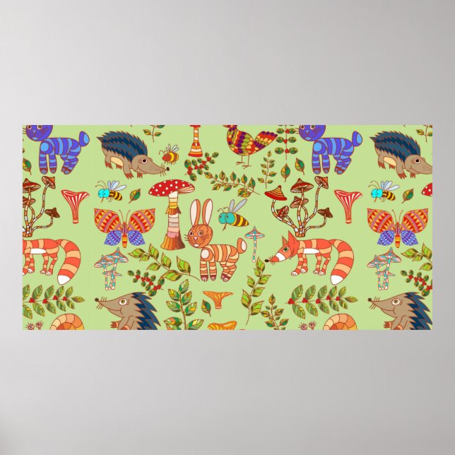 Bild av skogslivet. Flora och fauna. Vinta Poster (Framsidan)