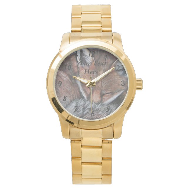 bild av sovande, söta rävdjur armbandsur (Framsida)