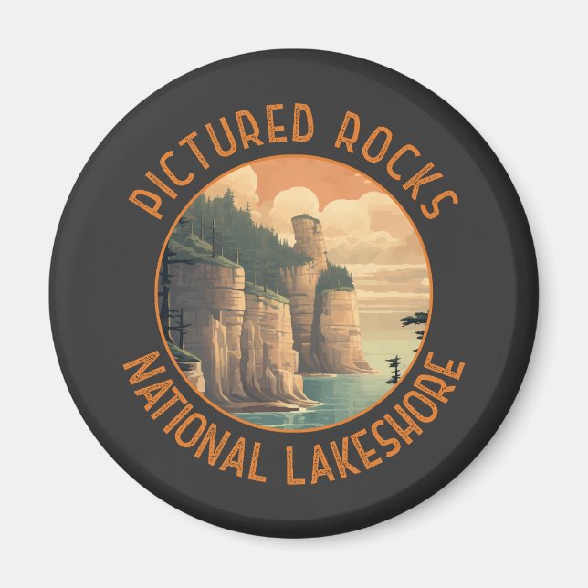 Bild av Sten National Lakeshore Disted Retro Magnet (Framsidan)