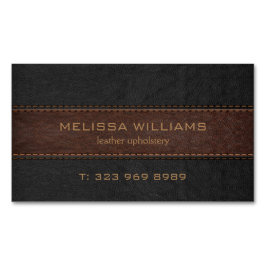 Bild av svart och brunt sytt läder magnetiska visitkort