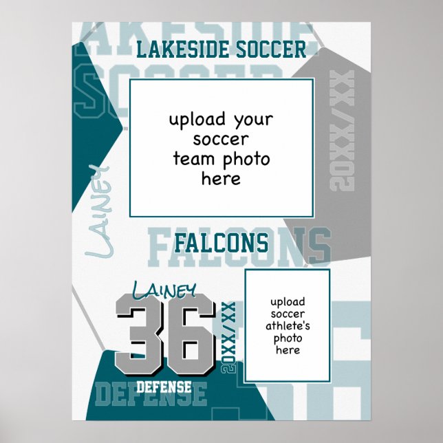 Bild av teal grått-teamet färg fotboll poster (Framsidan)