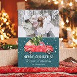 Bild av tealfotografi av vintagens reflekterande l julkort<br><div class="desc">God jul! Vintagens reflekterande illustration av vattenfärgen lastbil och grönt Julgran med vit snö på mörkens grönt,  lägg till 1 foto. Vintern och kort för helgdagar i perfekt.</div>