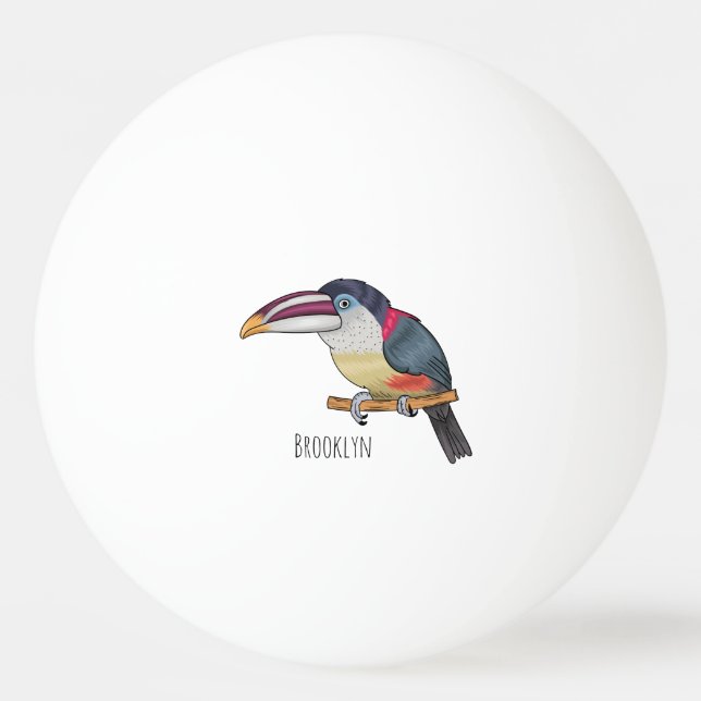 Bild av tecknad av rödspättad aracari pingisboll (Framsidan)