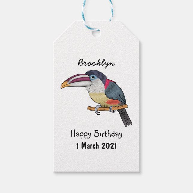 Bild av tecknad av rödspättad aracari presentetikett (Framsidan)