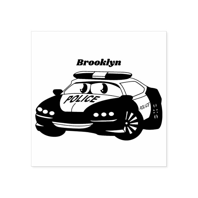 Bild av tecknaden för polisbilen Cute lycklig Stämpel (Tryck)