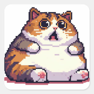 Bild av tjocken Katt för  av orange, pixelbild Fyrkantigt Klistermärke
