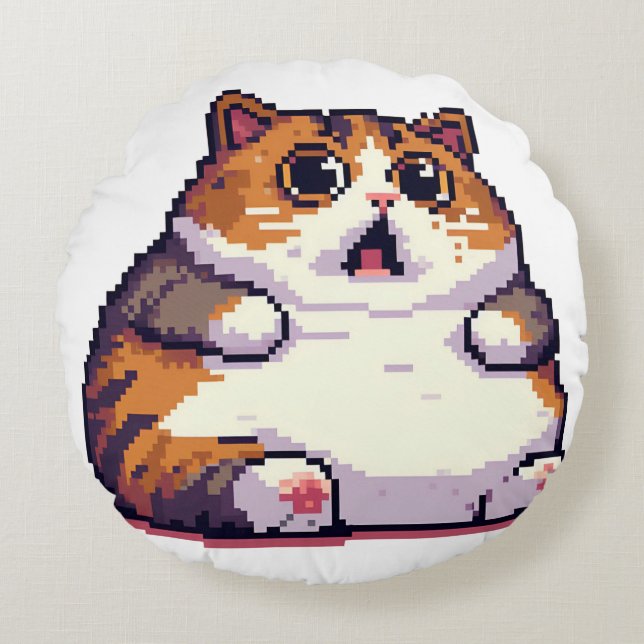 Bild av tjocken Katt för  av orange, pixelbild Rund Kudde (Framsidan)