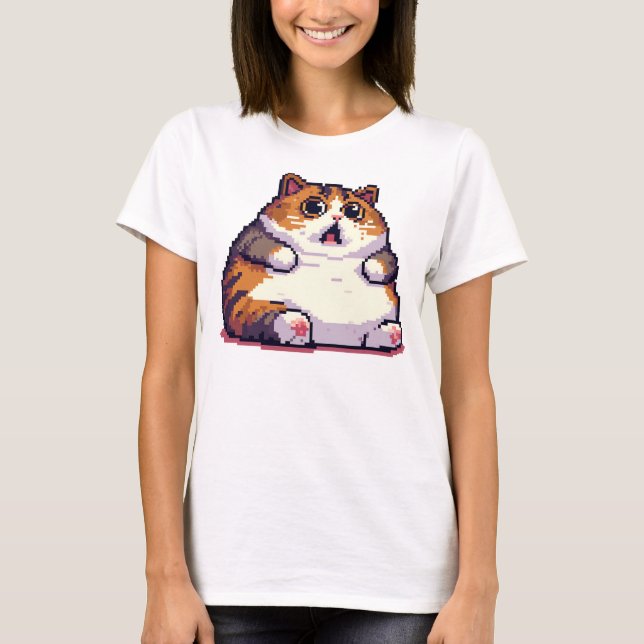 Bild av tjocken Katt för  av orange, pixelbild T Shirt (Framsida)