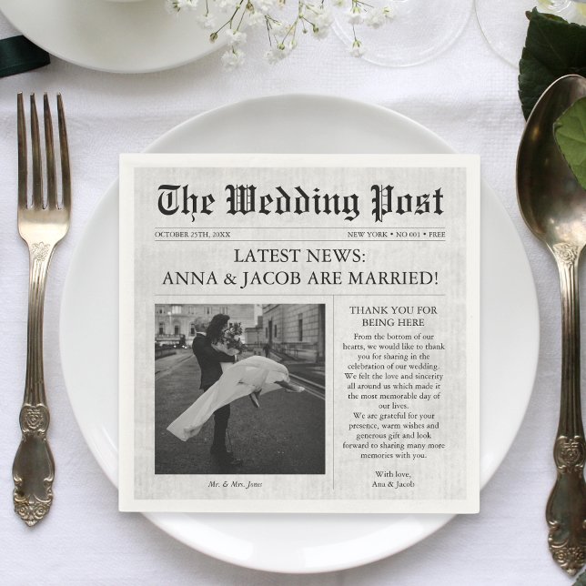Bild av unika Roligtar - foto Bröllop Pappersservett (Wedding Newspaper Personalized Napkins)