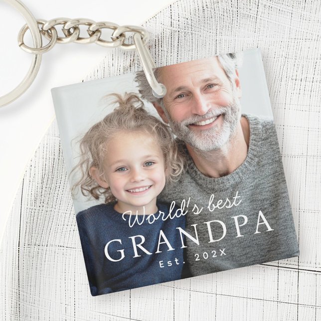 Bild av världens bästa morfar-morfar under det sen (World's best grandpa grandfather est year photo keychain)