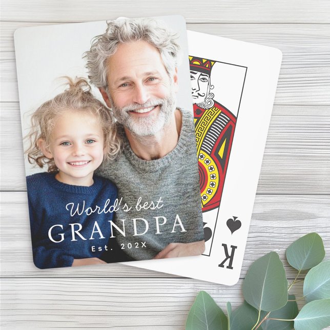 Bild av världens bästa morfar-morfar under det sen casinokort (World's best grandpa grandfather est year photo poker cards)