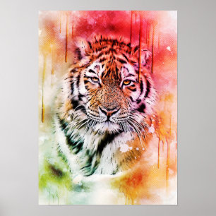 Bild av vattenfärgen Tiger Porträtt Ansikte Poster