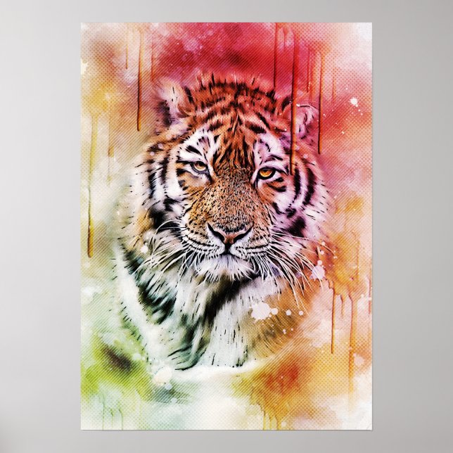 Bild av vattenfärgen Tiger Porträtt Ansikte Poster (Framsidan)