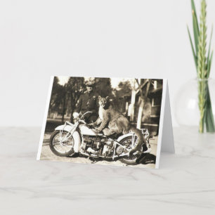 Bild av vintage på polisman på motorcykel puma kort