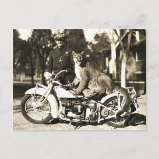 Bild av vintage på polisman på motorcykel puma vykort