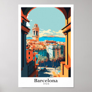 Bild av Vintagen Barcelona Spain Travel Art Poster