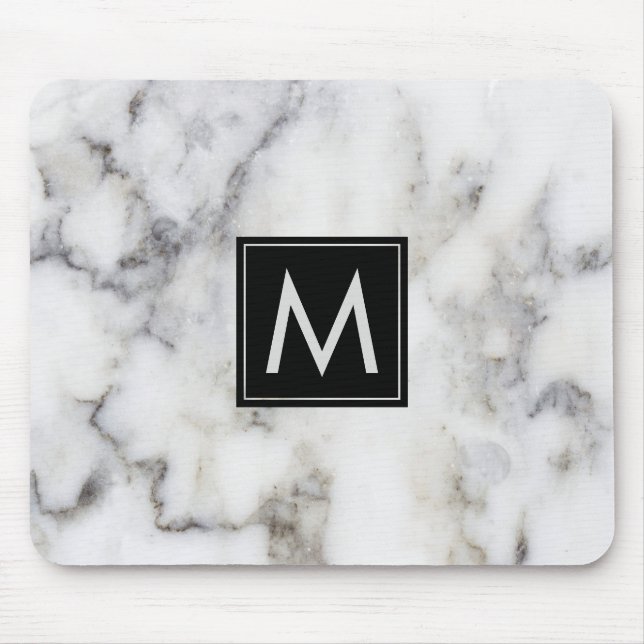 Bild av vit marble Stone Monogram Musmatta (Framsidan)