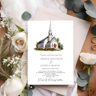 Bild av Watercolor Church Venue Bröllop Inbjudningar