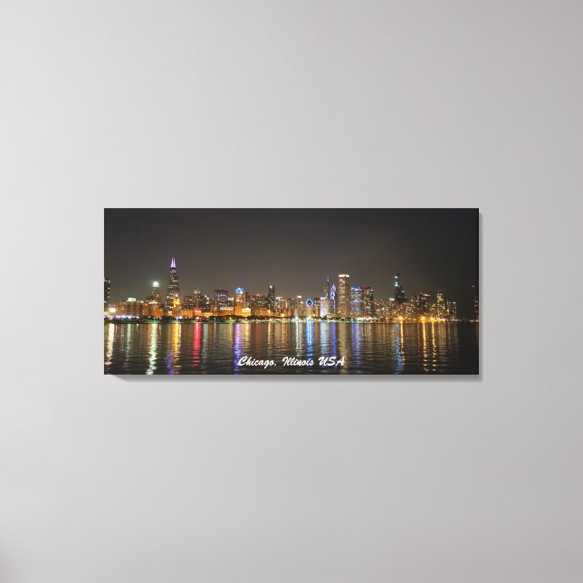 Bild Canvas Chicago Skyline Night Photo (Framsida)